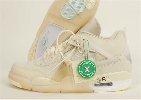 The deconstructed leather build is rendered in a monochromatic off-white. . Jordan 4 off white stockx